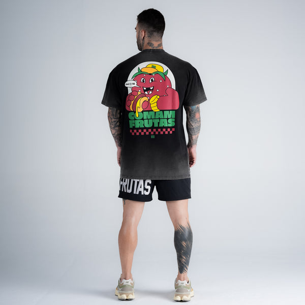 Camiseta Oversized Estonada Comam Frutas Burger Preto