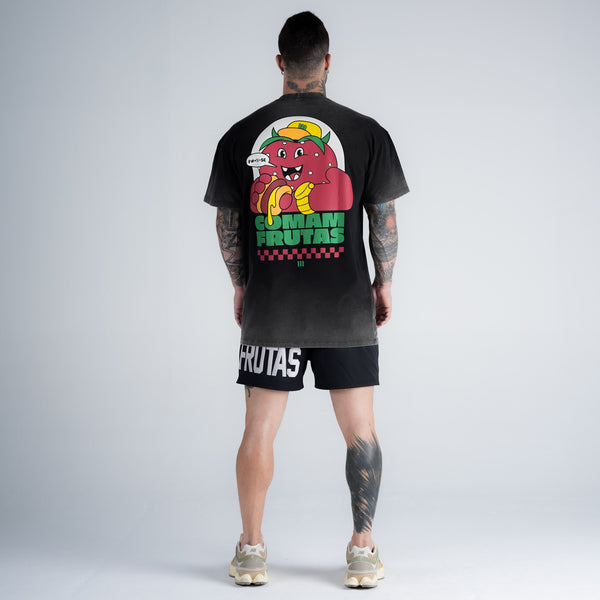 Camiseta Oversized Estonada Comam Frutas Burger Preto
