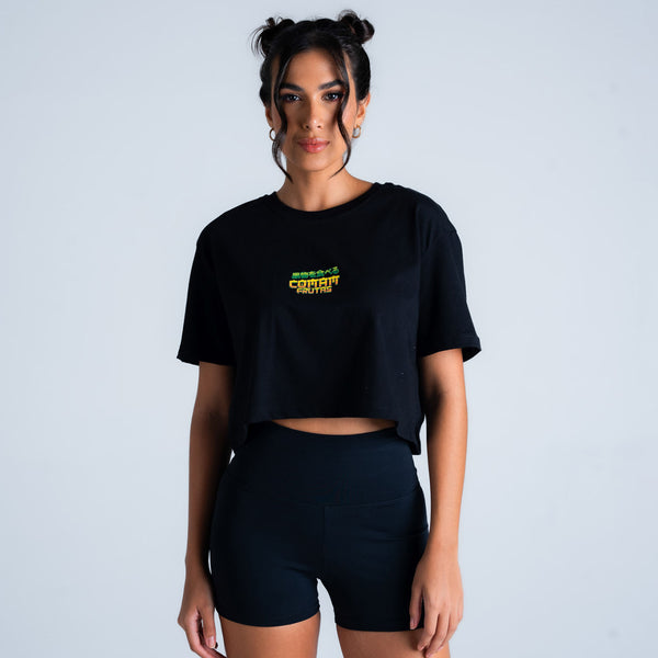 Cropped Estonado Comam Frutas Dragão Preto