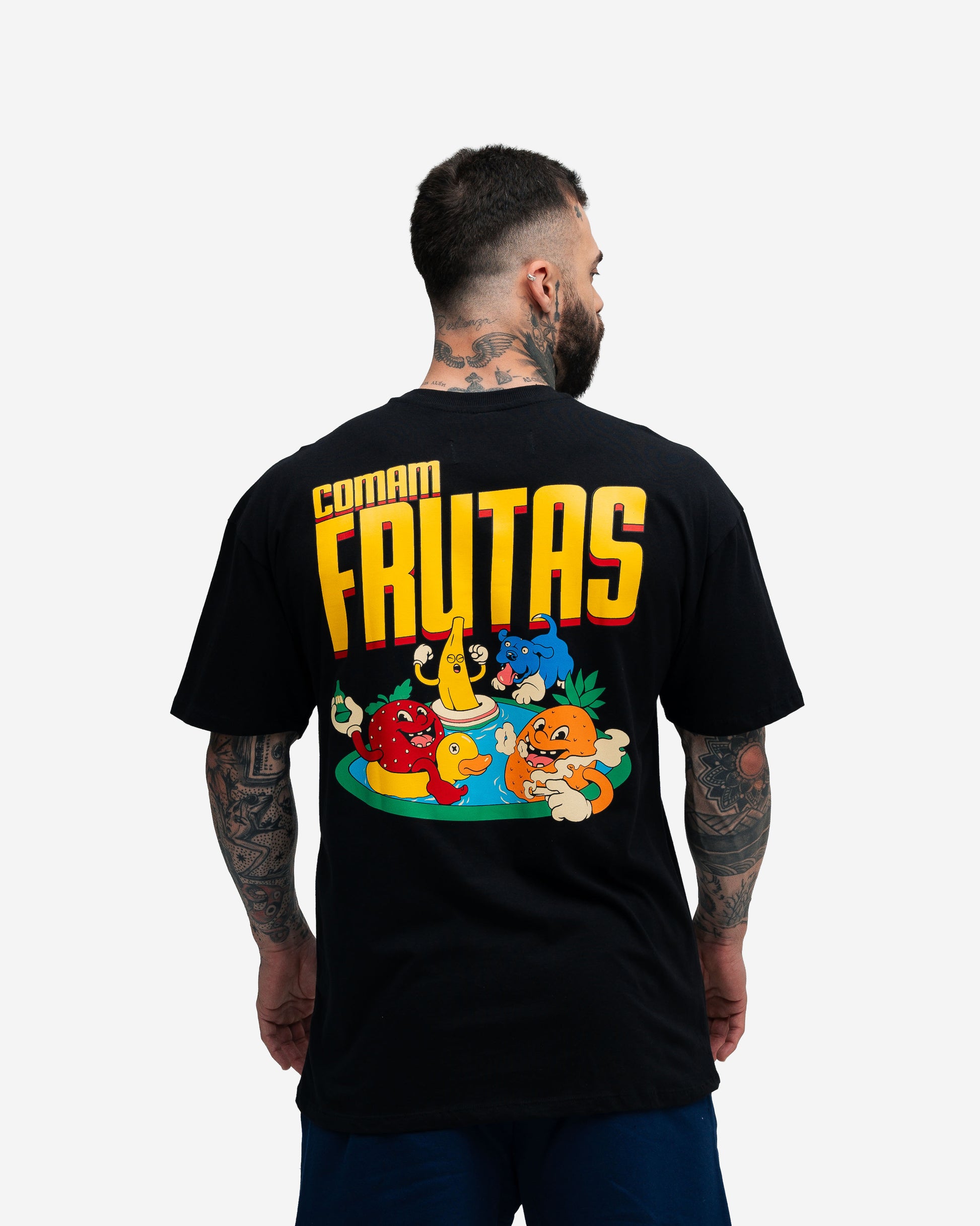 Camiseta Oversized Mith Comam Frutas Pool Party Preto