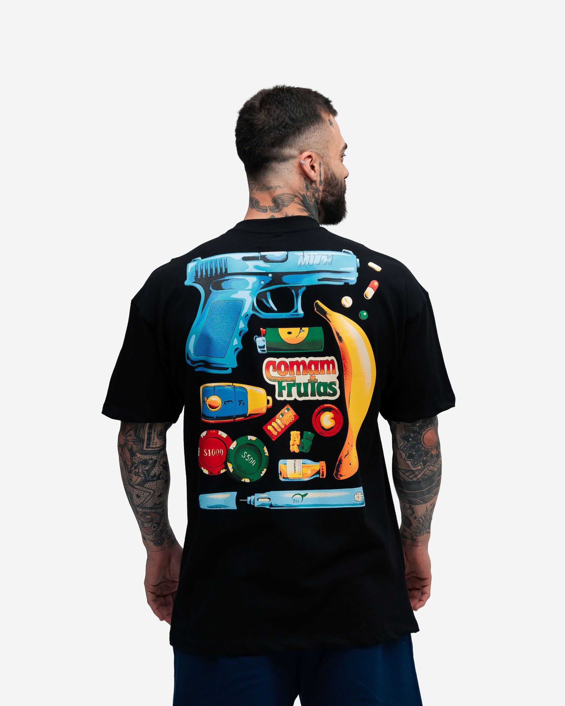 Camiseta Oversized Mith Comam Frutas Kit Preto