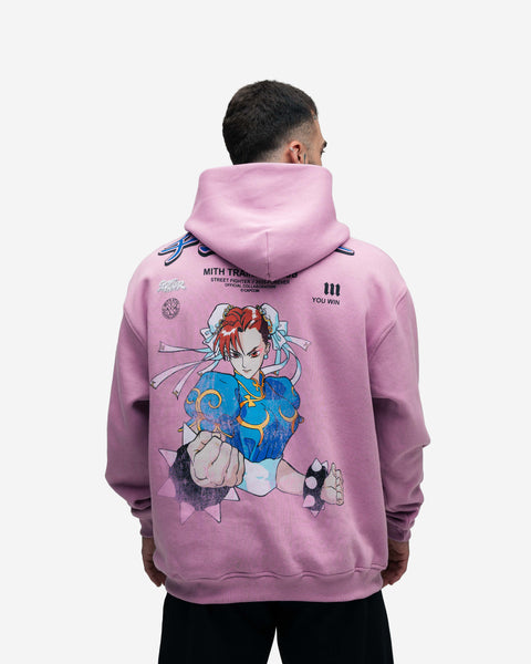 Blusa De Moletom Oversized Capuz Street Fighter Chun Li Rosa