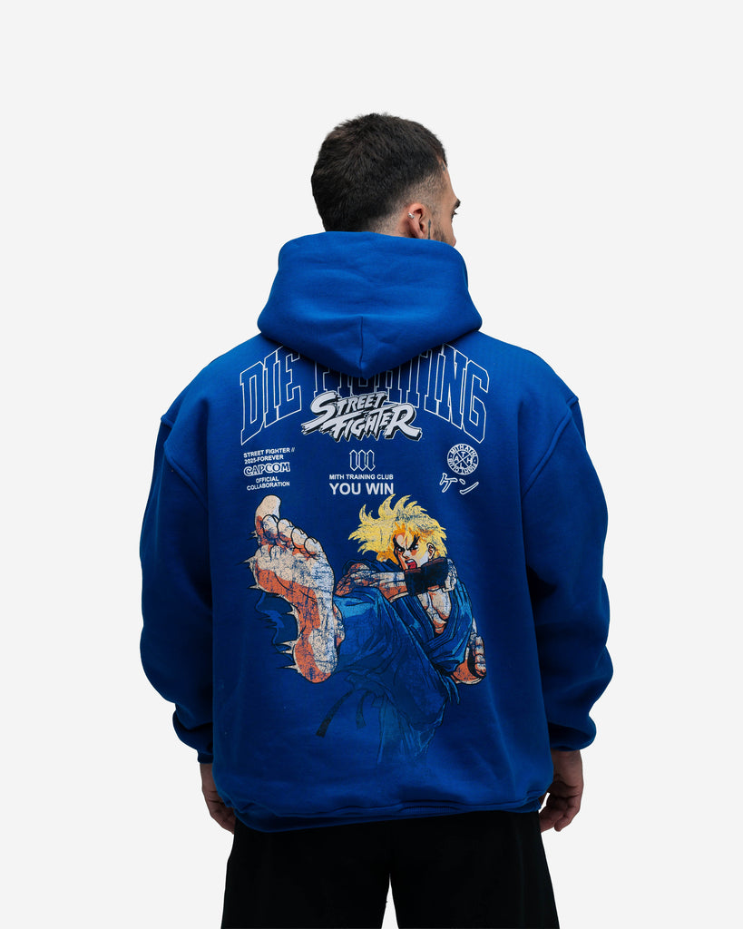 Blusa De Moletom Oversized Capuz Street Fighter Ken Azul