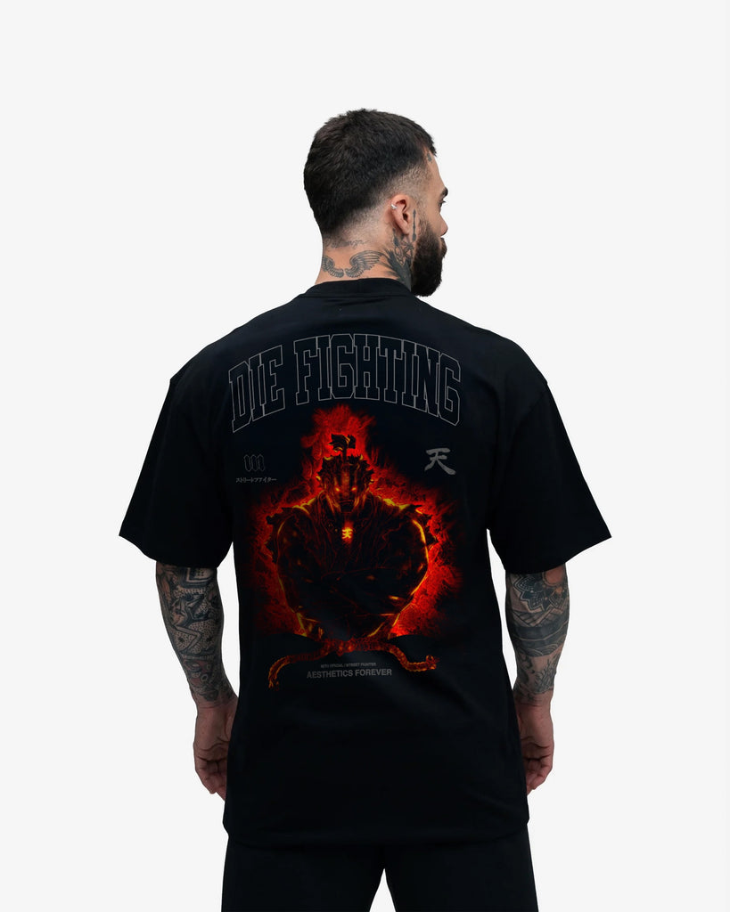 Camiseta Oversized Mith Street Fighter Akuma Die Fighting Preto