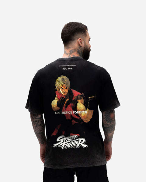 Camiseta Oversized Premium Estonada Preta Mith x Street Fighter Ken