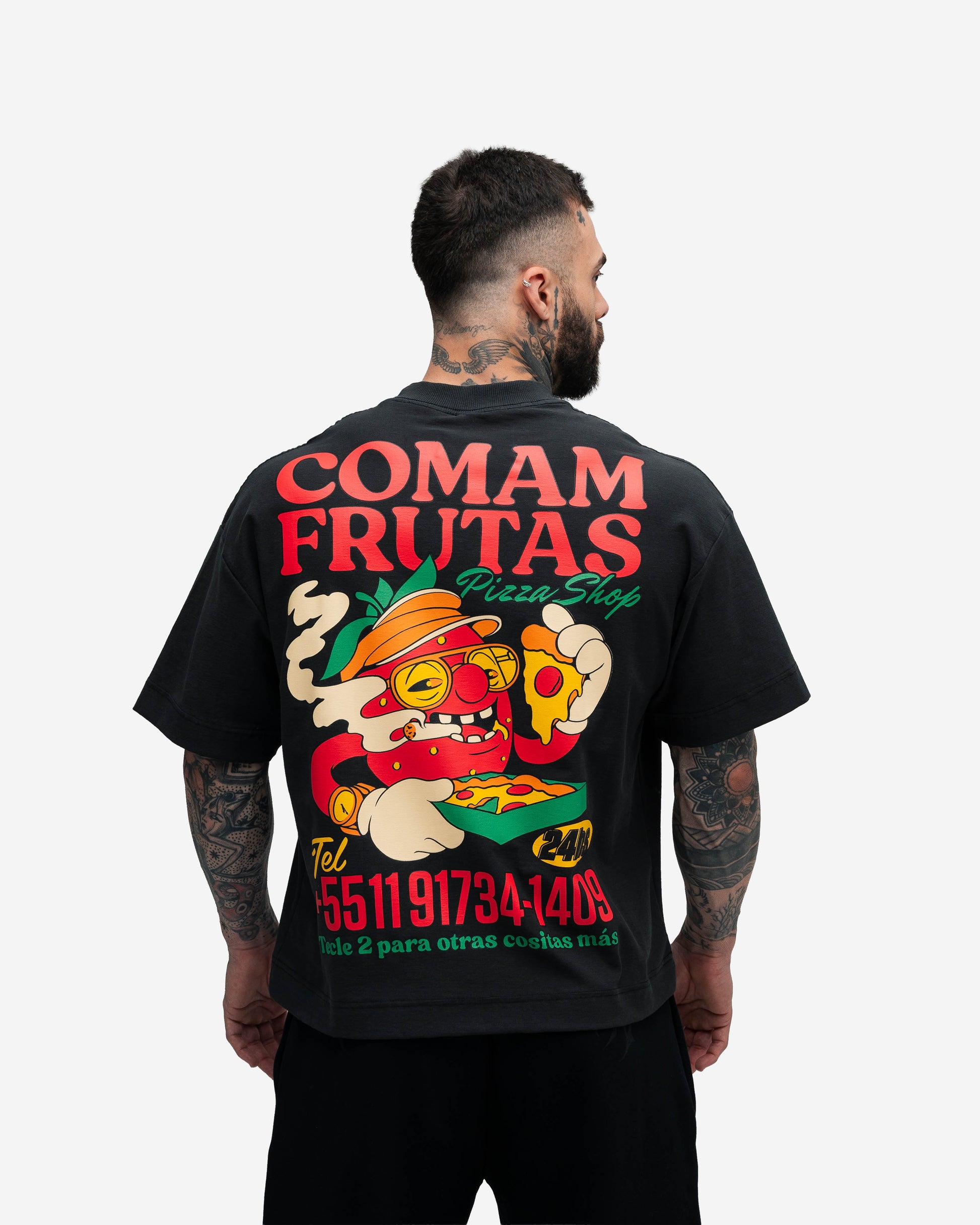 Camiseta Box Mith Comam Frutas Pizza Shop Chumbo
