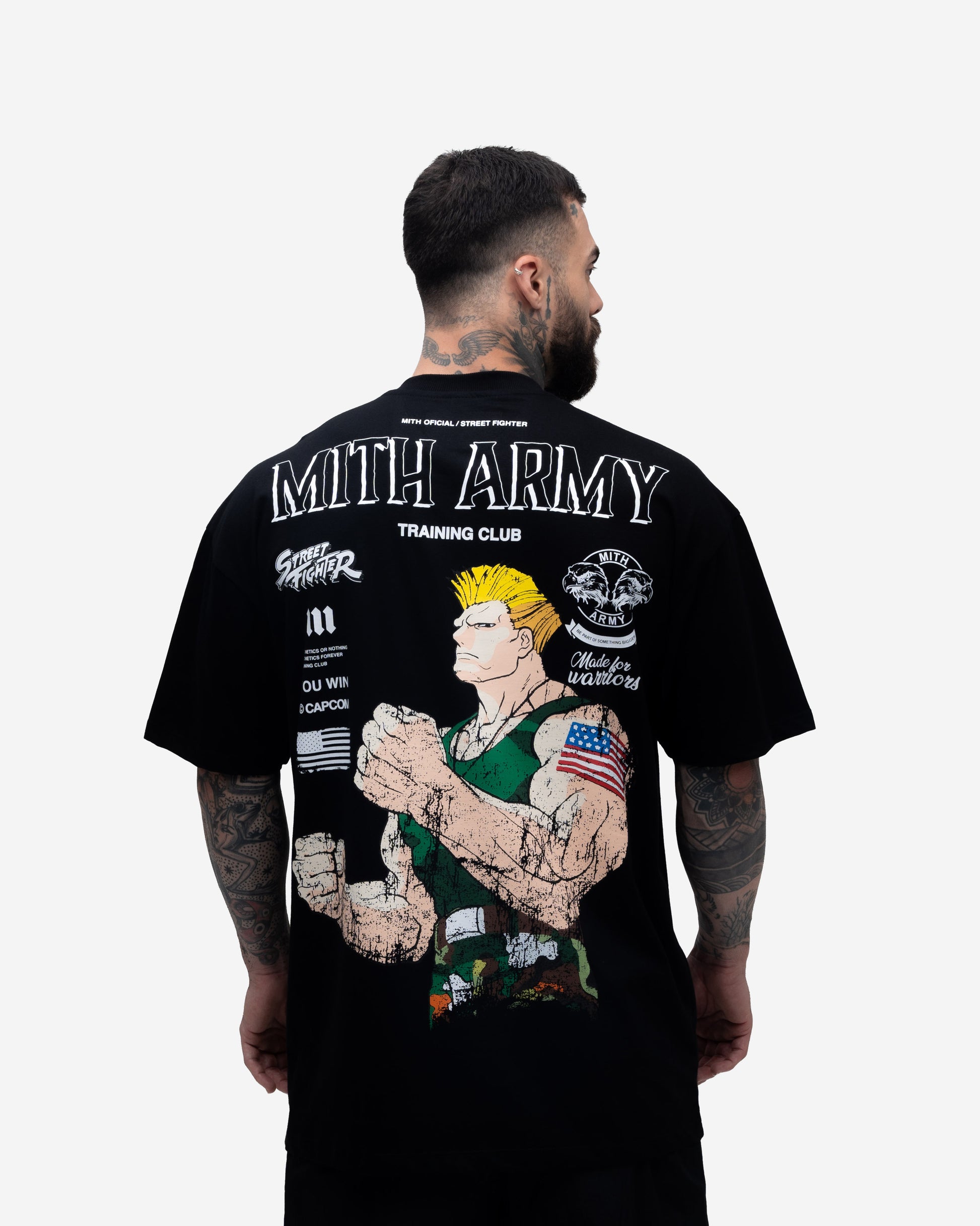 Camiseta Oversized Mith Street Fighter Army Guile Preto