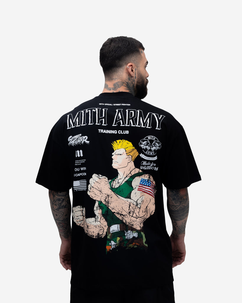 Camiseta Oversized Mith Street Fighter Army Guile Preto
