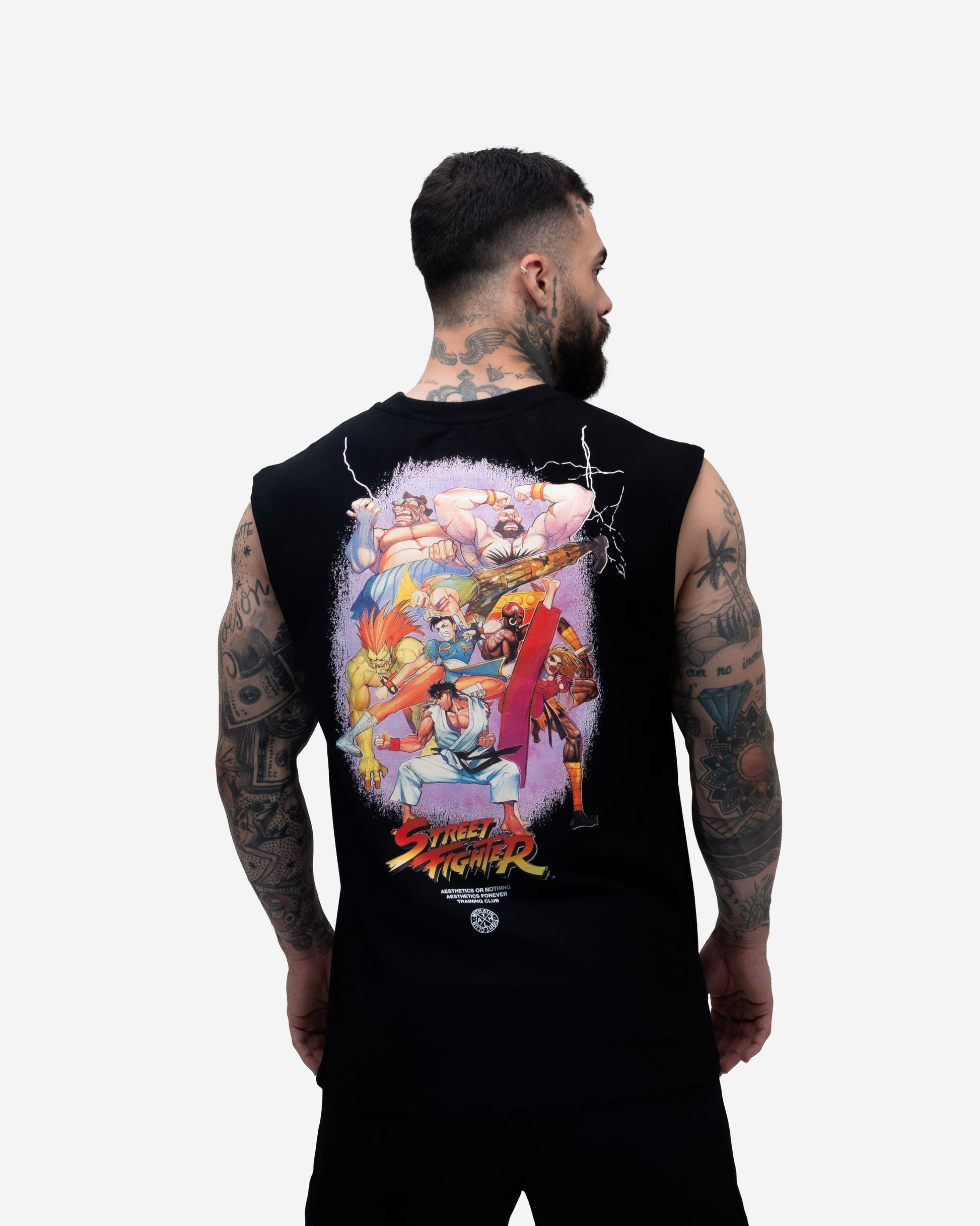 Regata Drop Shoulder Slevelles Mith Street Fighter Logo Line Preto