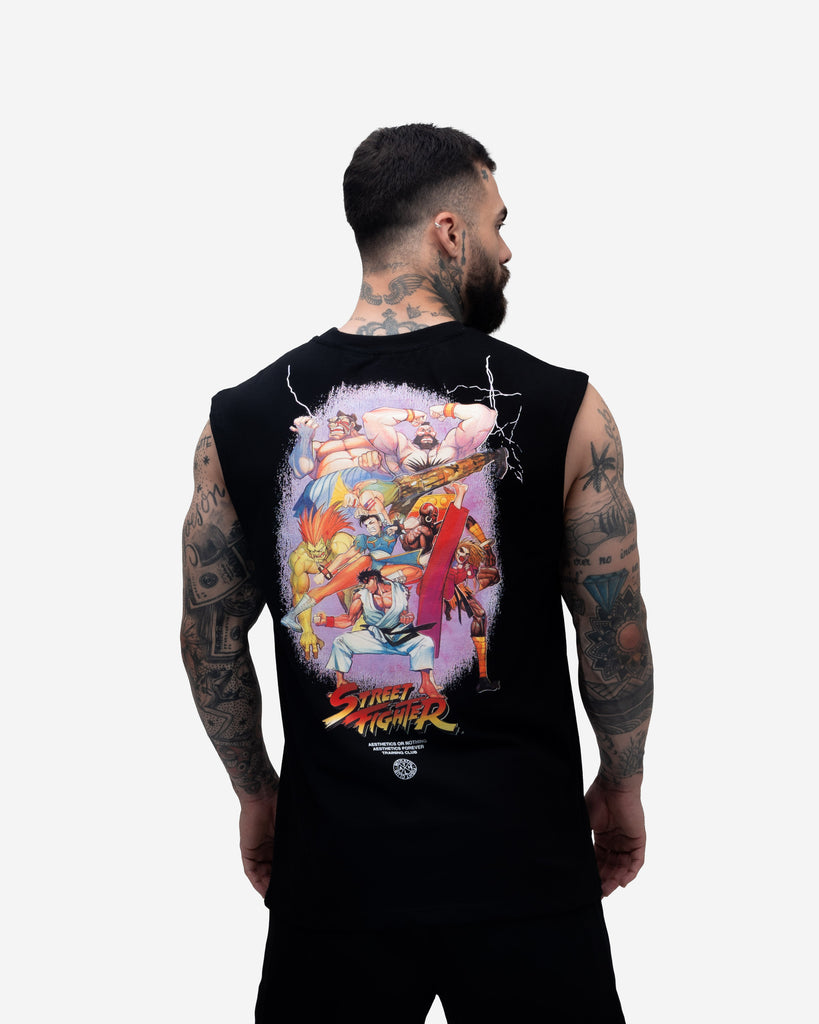 Regata Drop Shoulder Slevelles Mith Street Fighter Logo Line Preto