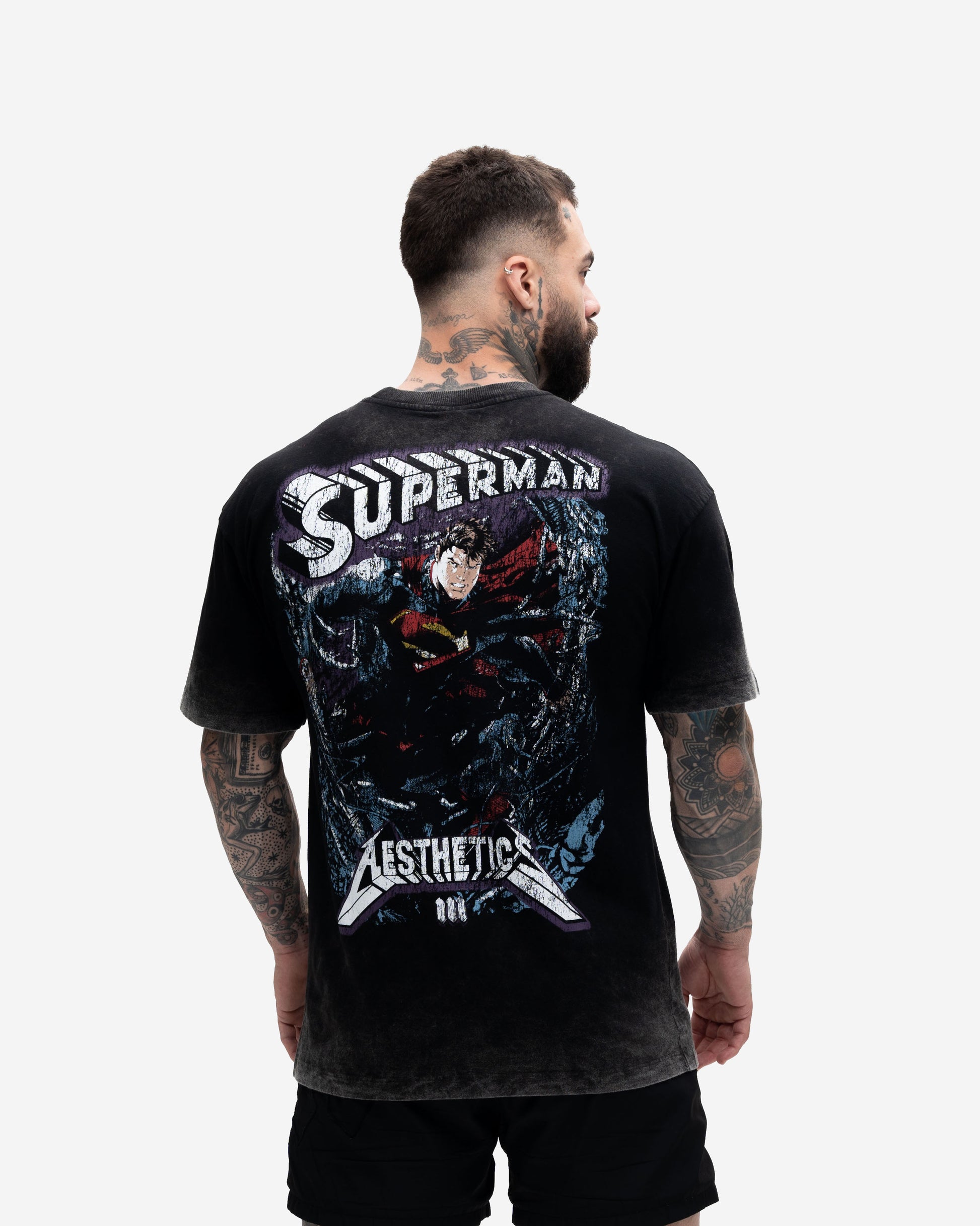 Camiseta <strong>Oversized Estonada Premium</strong> Mith X Superman Metalica Preto
