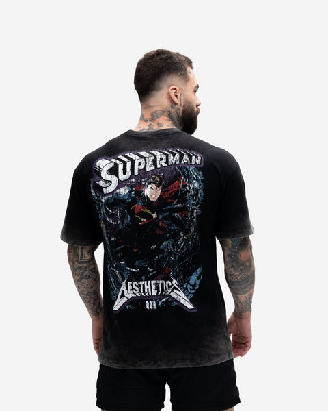 Camiseta <strong>Oversized Estonada Premium</strong> Mith X Superman Metalica Preto