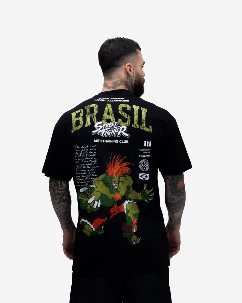 Camiseta Oversized Mith Street Fighter Blanka Brasil Preto