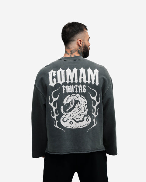 Camiseta Manga Longa Box Estonada Mith Comam Frutas Flames Cinza