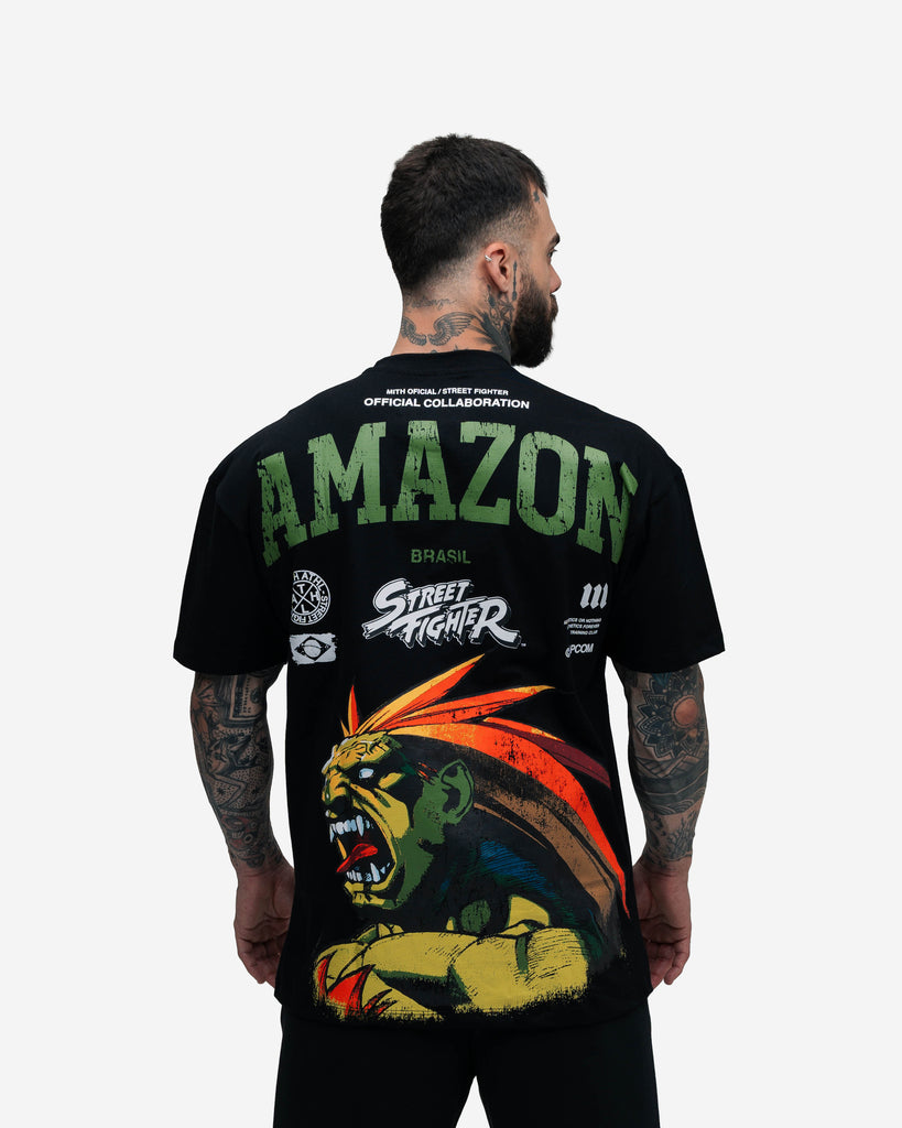 Camiseta Oversized Street Fighter Blanka Amazon Preto