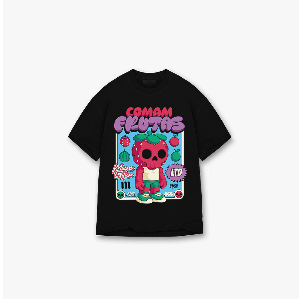 Camiseta Oversized Comam Frutas Neon Toyart Preto