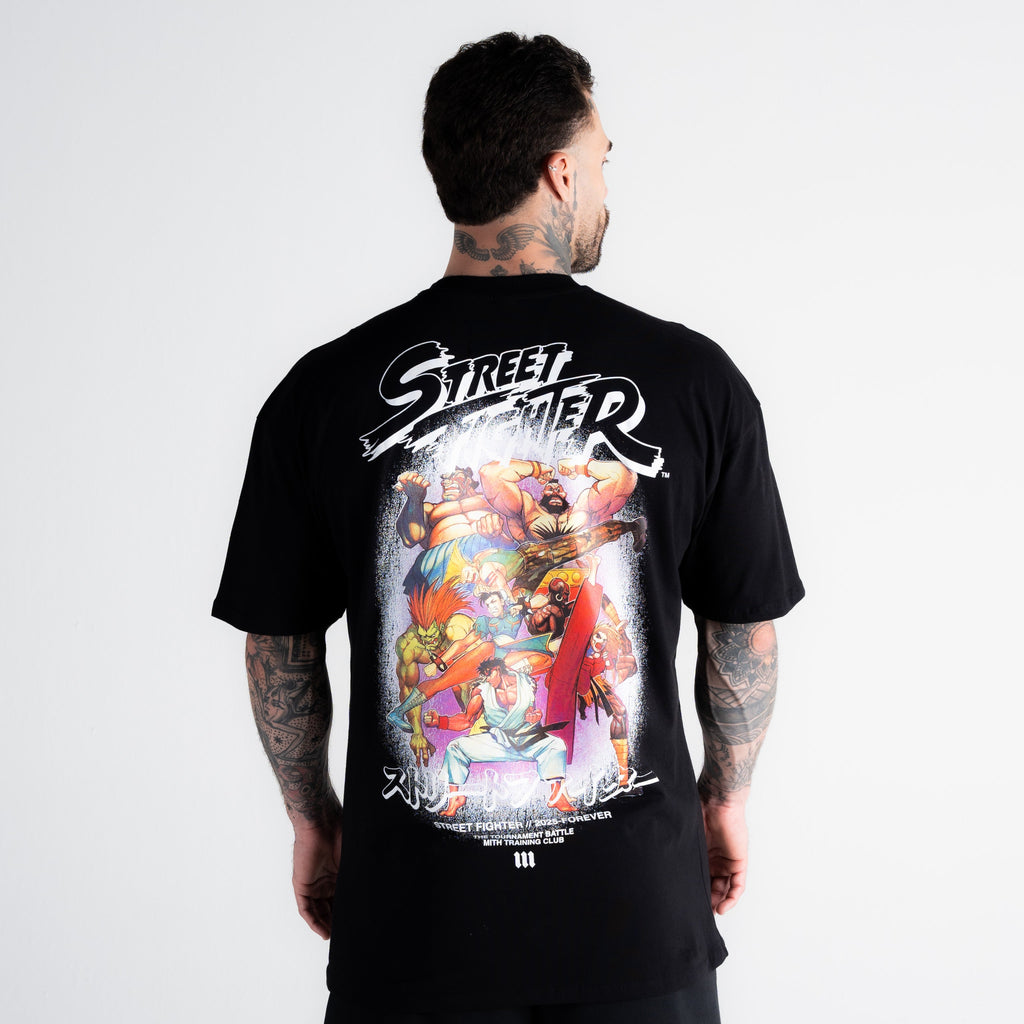 Camiseta Oversized Street Fighter Logo Line Preto