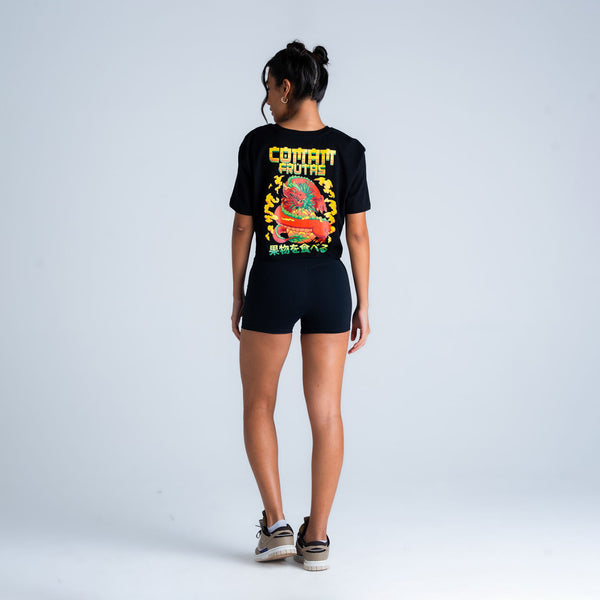 Cropped Estonado Comam Frutas Dragão Preto