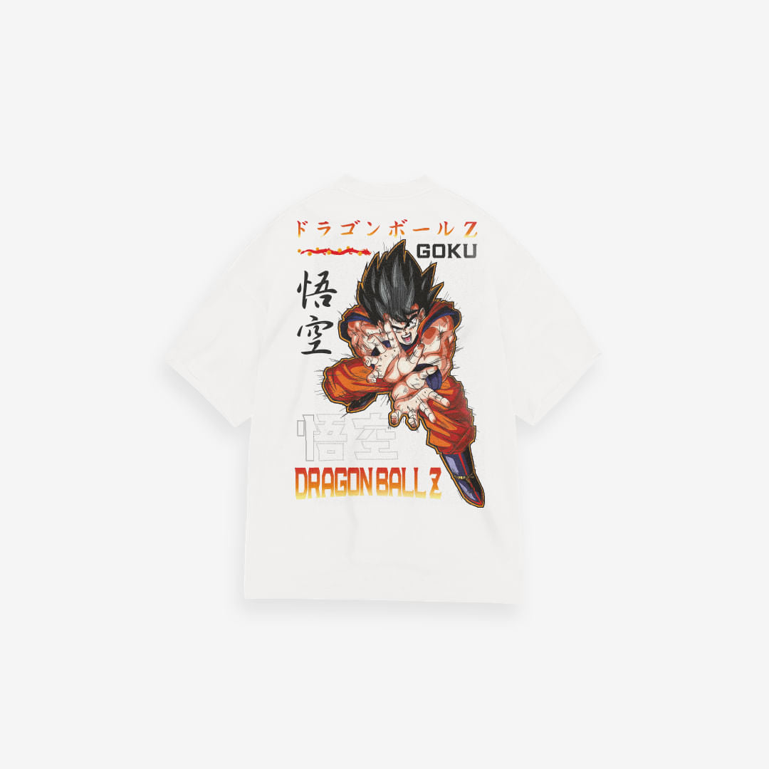 Camiseta Oversized Estonada Dragon Ball Z Goku Kanji Off White
