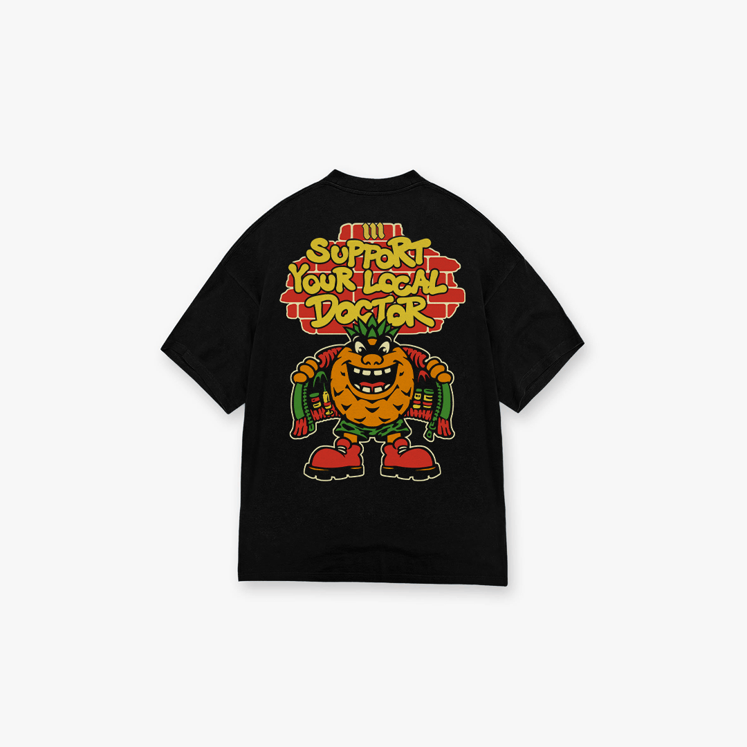 Camiseta Oversized Comam Frutas Support Your Local Preto