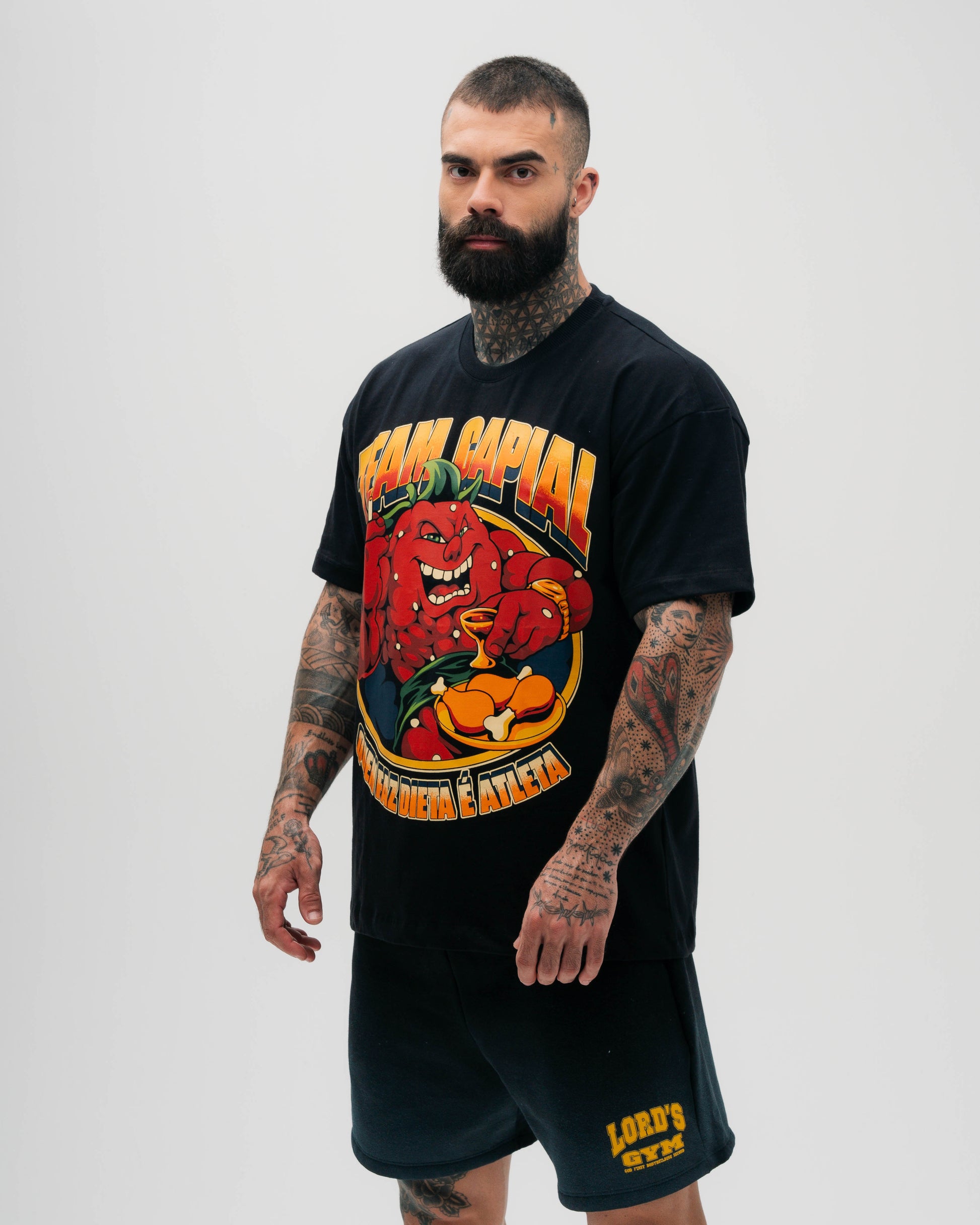 Camiseta Oversized Heavy Preto Quem Faz Dieta é Atleta