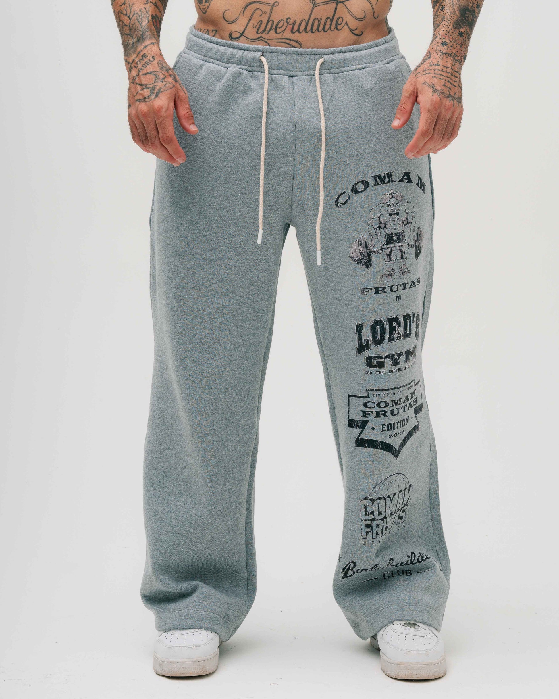 Calça de Moletom Oversized Reta Mescla Cinza Lord's Gym