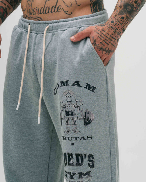 Calça de Moletom Oversized Reta Mescla Cinza Lord's Gym