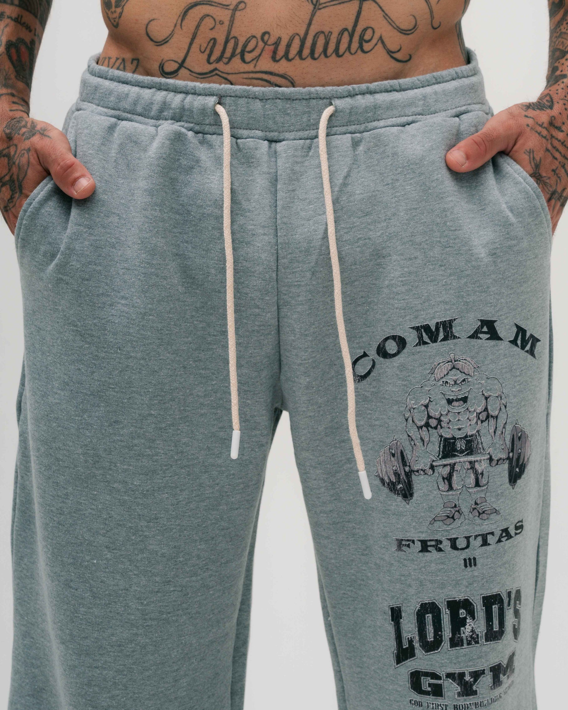 Calça de Moletom Oversized Reta Mescla Cinza Lord's Gym