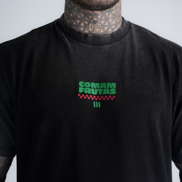Camiseta Oversized Estonada Comam Frutas Burger Preto