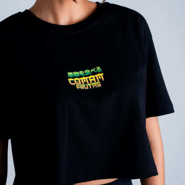 Cropped Estonado Comam Frutas Dragão Preto