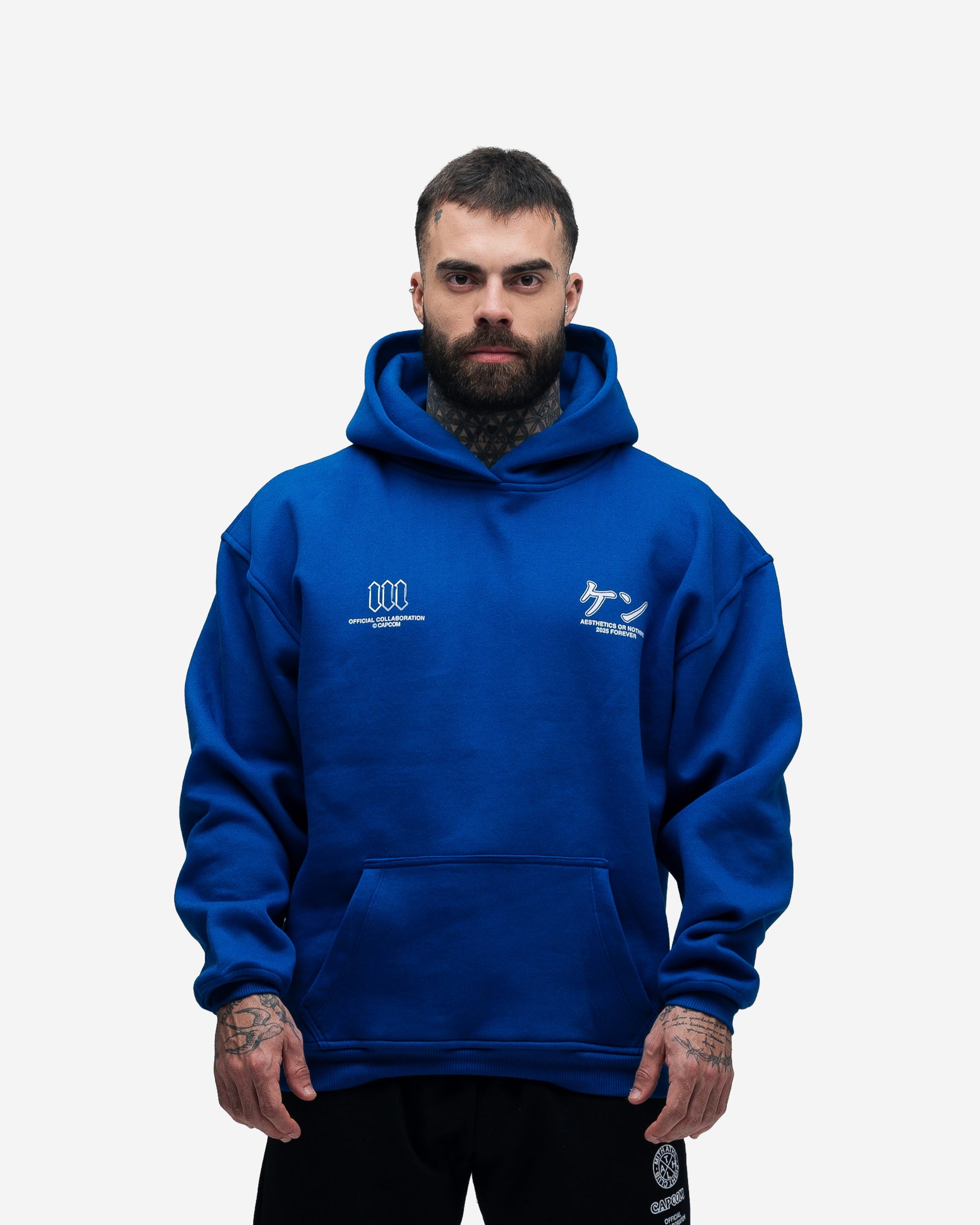 Blusa De Moletom Oversized Capuz Street Fighter Ken Azul