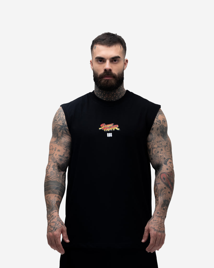 Regata Drop Shoulder Slevelles Mith Street Fighter Logo Line Preto