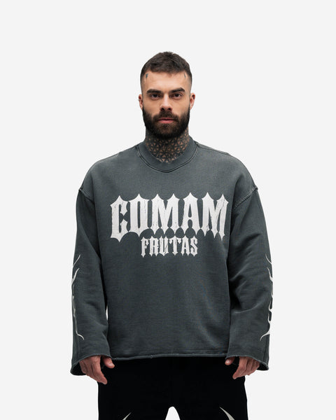 Camiseta Manga Longa Box Estonada Mith Comam Frutas Flames Cinza