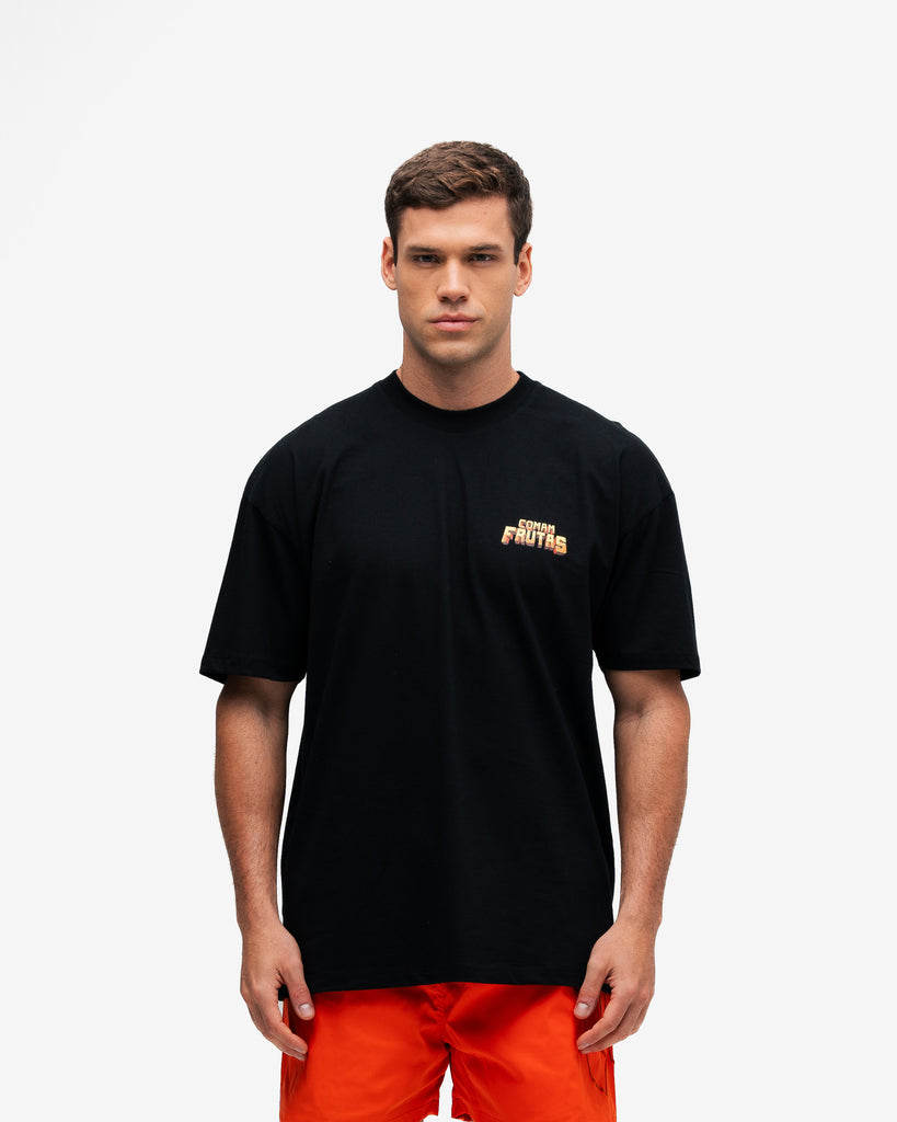 Camiseta Oversized Comam Frutas Quem faz Dieta é Atleta Preto