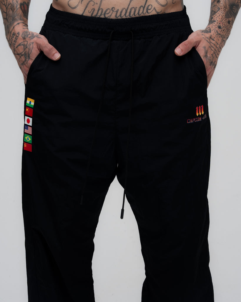 Calça de Tactel Dupla Oversized Mith Street Fighter Preto