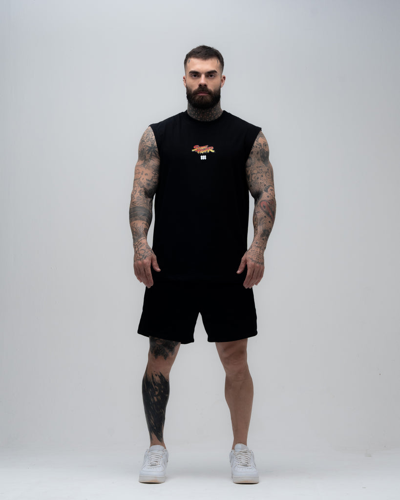 Regata Drop Shoulder Slevelles Mith Street Fighter Logo Line Preto