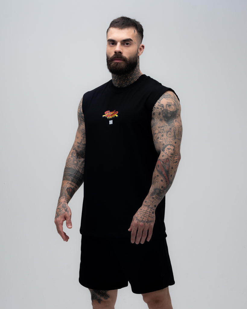 Regata Drop Shoulder Slevelles Mith Street Fighter Logo Line Preto
