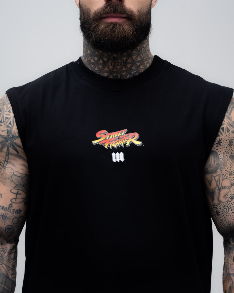 Regata Drop Shoulder Slevelles Mith Street Fighter Logo Line Preto