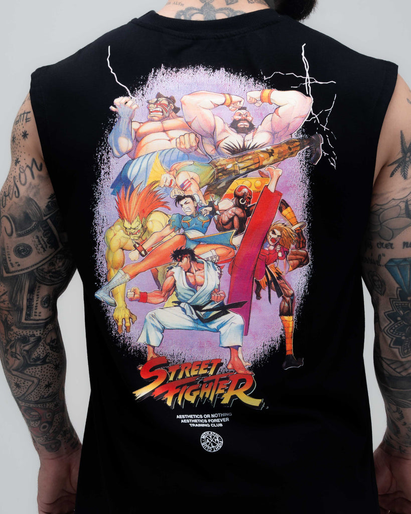 Regata Drop Shoulder Slevelles Mith Street Fighter Logo Line Preto