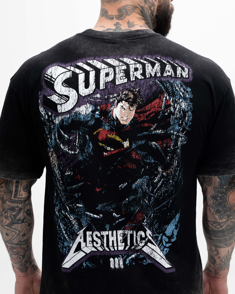 Camiseta <strong>Oversized Estonada Premium</strong> Mith X Superman Metalica Preto