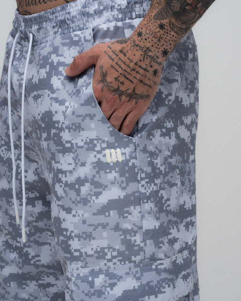 Calça Cargo Sublimado Camo Logo Cinza