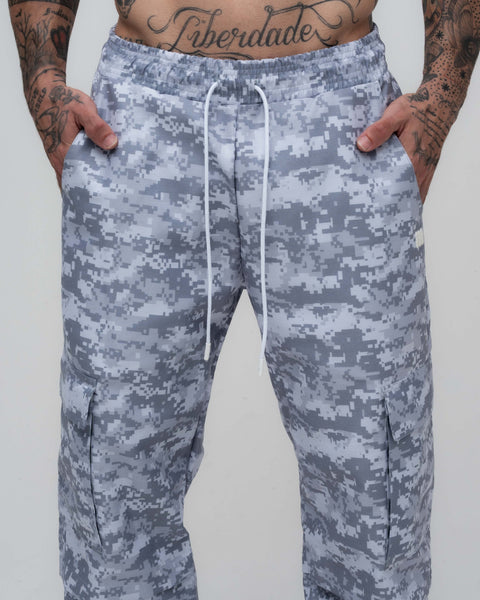 Calça Cargo Sublimado Camo Logo Cinza