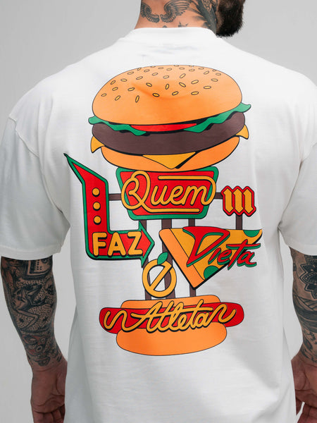 Camiseta Oversized Mith Comam Frutas Quem Faz Dieta É Atleta Off White