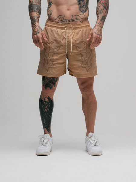 Shorts Curto de Tactel Mith Comam Frutas Flame Bege