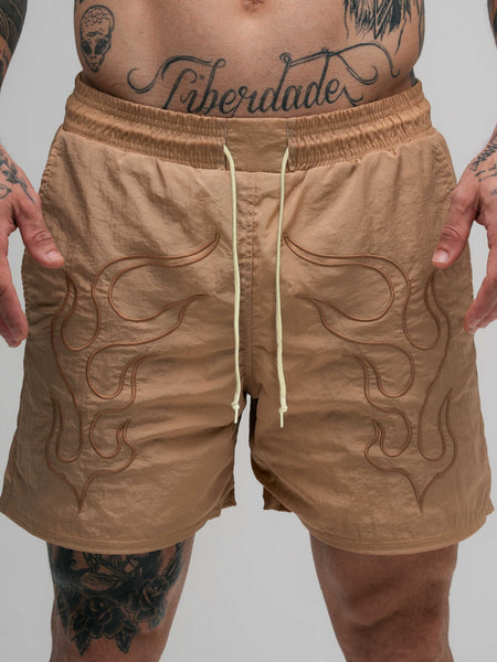 Shorts Curto de Tactel Mith Comam Frutas Flame Bege