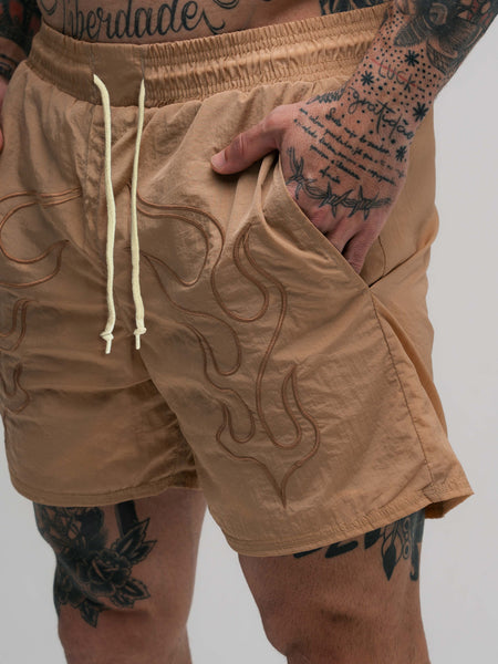 Shorts Curto de Tactel Mith Comam Frutas Flame Bege