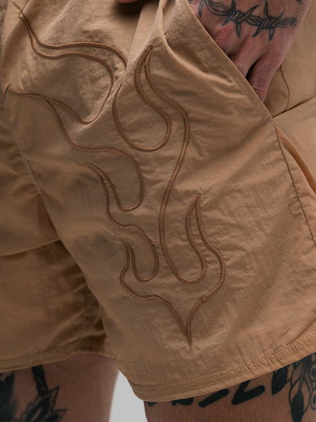 Shorts Curto de Tactel Mith Comam Frutas Flame Bege