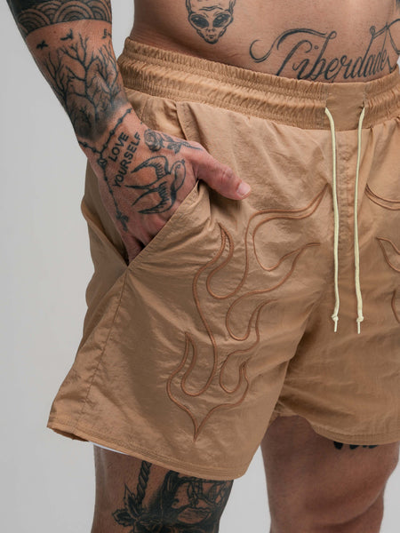 Shorts Curto de Tactel Mith Comam Frutas Flame Bege