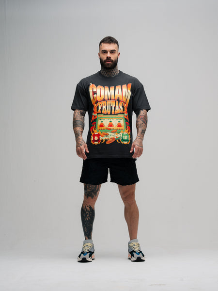 Camiseta Oversized Estonada Mith Comam Frutas Cassino Chumbo