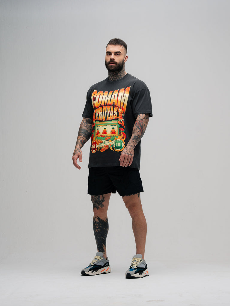 Camiseta Oversized Estonada Mith Comam Frutas Cassino Chumbo